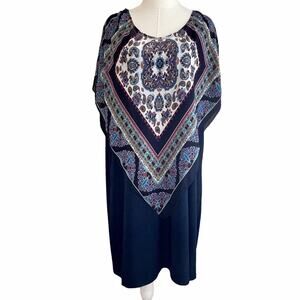 Lavish Plus Navy Blue Dress with Geometric Overlay Multicolor Plus Size 3X